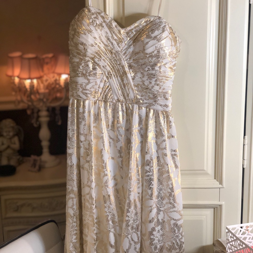 White and gold sweetheart cocktail dress